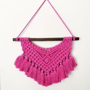Pink Macrame Fringe Tassel Wall Decor